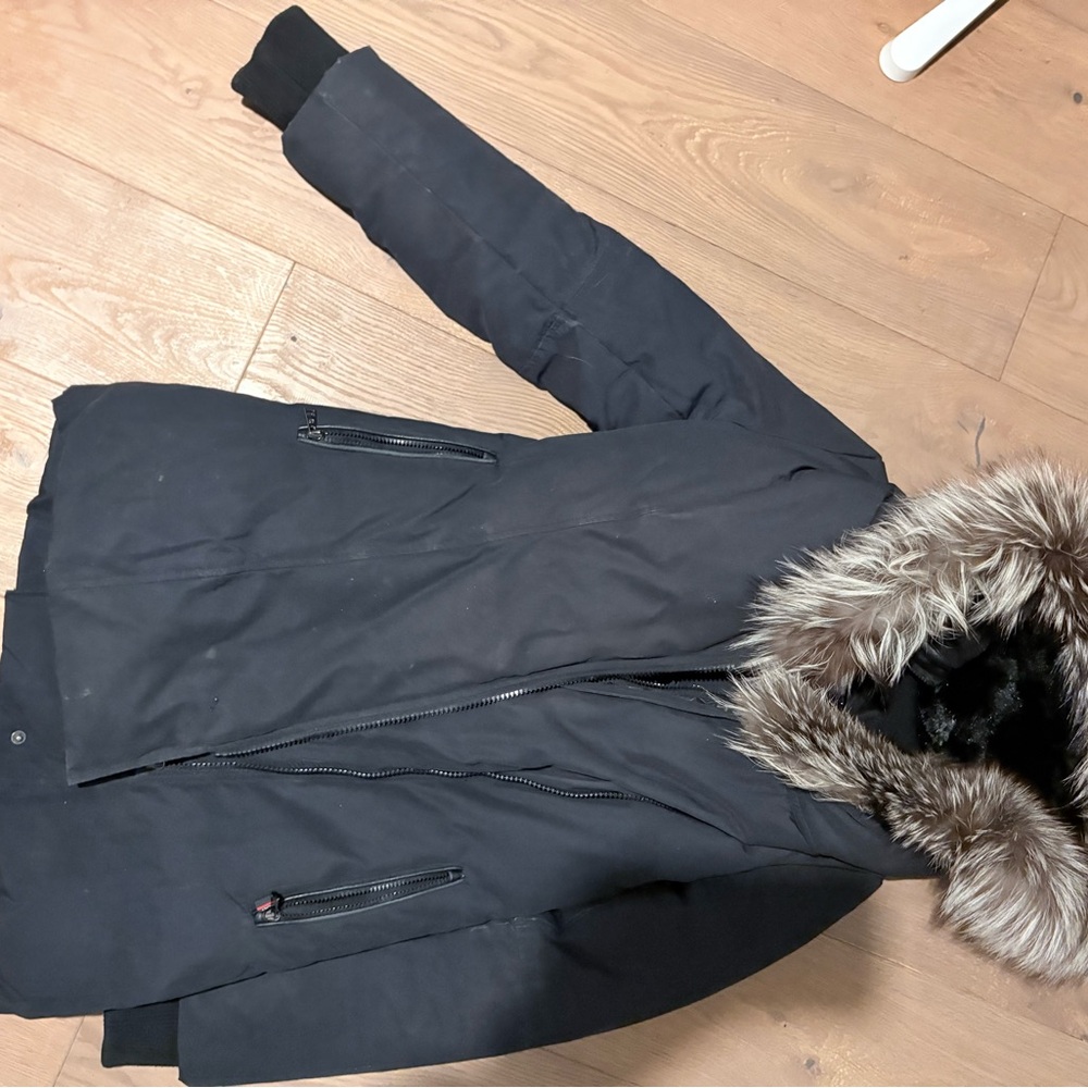 Woman’s SICILY Black Winter Jacket with REAL Fur Hood size small